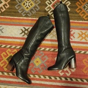 Via Spiga Black Knee Leather Boots